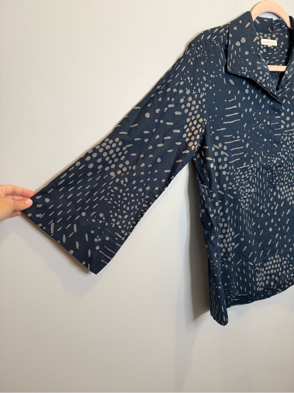 ANN MASHBURN Abstract Dotted 100% Cotton Tomboy Popover Blouse Large - Picture 3 of 8